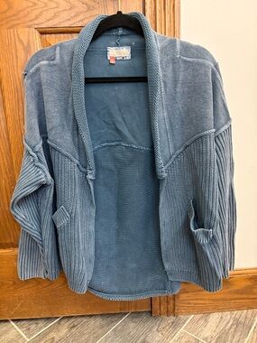 Pilcro Slate Blue Open-Front Knit Cardigan Small Loungewear Lightweight Cotton